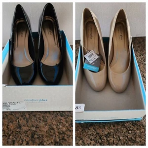 Pair of Comfort Plus Pumps Size 8.5 Black and Tan Patent - Picture 1 of 5
