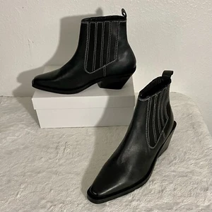 ASRA Malia Western Ankle Boots Women’s Size 9.5 Black Leather Heeled Booties - Picture 1 of 11