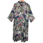 Roaman's Shirt Dress Women 22W Multicolor Print Button Up Rayon Tropic Vacation