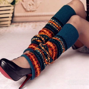 Bohemian Mid Culf Leg Warmers Winter Hosiery Holiday Knitted Leggings - Picture 1 of 16