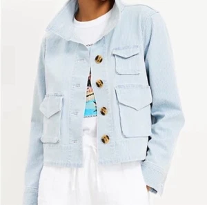 NWT LOFT Denim Utility Jacket in Indigo Stripe Size Small - Picture 1 of 5