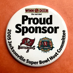 Winn Dixie Sponsor 2005 Jacksonville Super Bowl XXXIX Host Committee Pinback 4" - Picture 1 of 2
