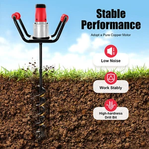 Post Hole Digger Electric 1500W Digging Dril 1.6HP 4'' w/ Bits + Extension Bar - Picture 1 of 16