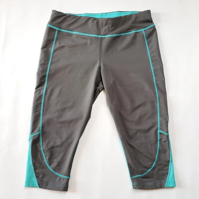 REI Leggings Recortados Capri Yoga Mujer Medio Gris Verde azulado Cordón Bolsillo Activo Foto 1 de 4
