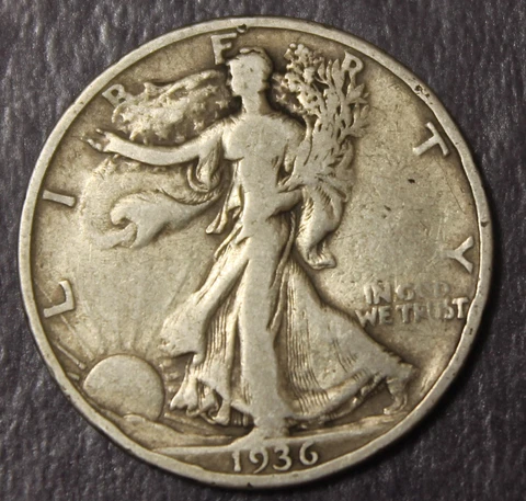 1936 S Walking Liberty Half Dollar Choice Fine VF.......................Lot 141 Cover