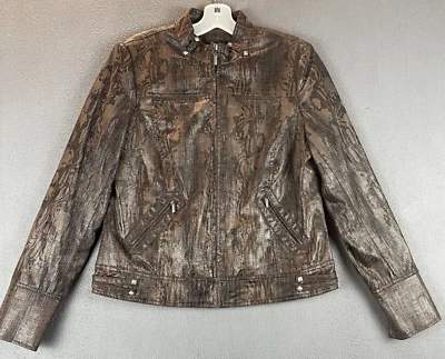 VTG Tribal Motorcycle Jacket Sz 8 Zip Front Long Sleeve Brown Studs Lined EUC - Image 1 of 4