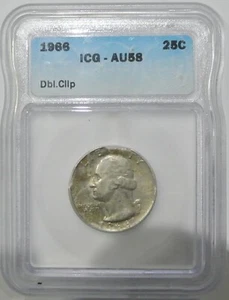 1966 Washington Quarter 25c ICG AU58 ERROR Coin Double Clip Clipped - Picture 1 of 4