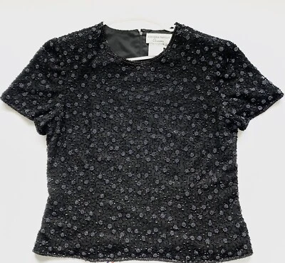 Top Adrianna Papell Ocasiones Noche Seda Cuentas Negro Talla 14 Manga Corta. Foto 1 de 4