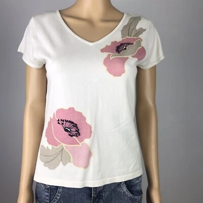 Blusa manga corta Norton McNaughton para mujer marfil adornada rosa flor Foto 1 de 4