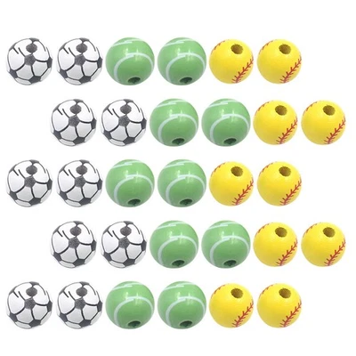 30 stücke Dekoration Schmuck Holzperlen Sport Bälle DIY Halskette Zubehör - Bild 1 von 4
