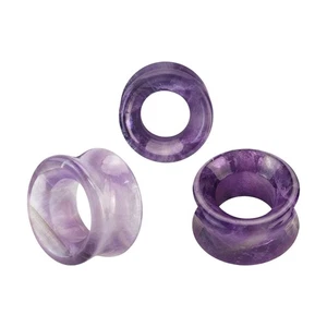 2G bis 13/16 Zoll Amethyst Stein Double Flare Ohr Tunnel Messgeräte als Paar verkauft - Bild 1 von 7