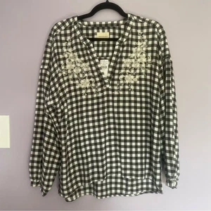 Neu mit Etikett American Eagle kariertes Langarmshirt schwarz & weiß Größe XS - Bild 1 von 10