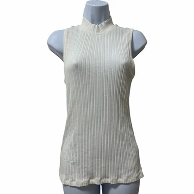 Camiseta sin mangas con cuello falso acanalado Vince para mujer talla L blanca tranquila de lujo elegante Foto 1 de 4