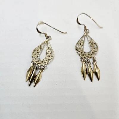 Pendientes colgantes boho de plata de ley 925 vermeil bizantina con tallo tono dorado Foto 1 de 4