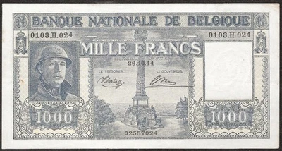 BELGIUM  1.000 Francs  1944  P:128a  VF+ - Image 1 of 2