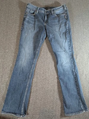 Pantalones de mezclilla plateados para mujer Elyse bota ajustada talla 12 tiro medio W32xL33 desgastados Foto 1 de 4