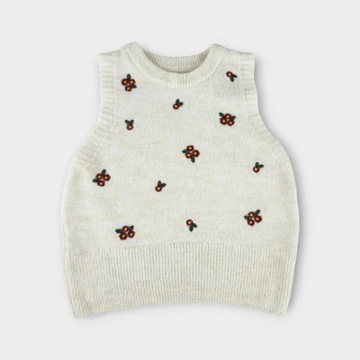 Zara Cream Floral Embroidered Knit Vest - Image 1 of 4