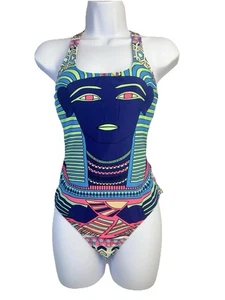 RARE Mara Hoffman Swimsuit S One Piece King Tut Pharaoh Neon Graphic Festival - Picture 1 of 14