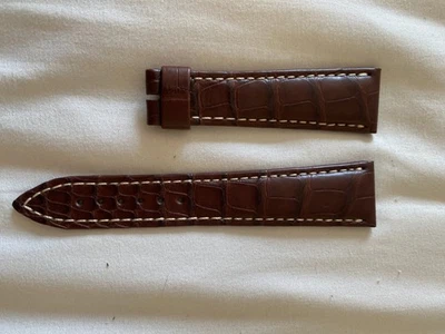 正品宝玑棕色爬行动物皮革 21 毫米 x 16 毫米白色拼接全新无标签 — 第 1/4 张图片