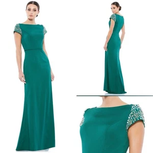 Ieena Mac Duggal smaragdgrün Bateau-Ausschnitt Schmuck Flügelärmel Säulenkleid Gr. 8 - Bild 1 von 10