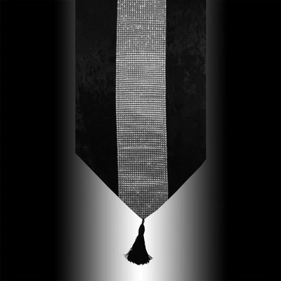 NEW SHINY BLING SILVER BLACK THICK VELVET TASSELS WEDDING BED TABLE RUNNER CLOTH - Image 1 of 2