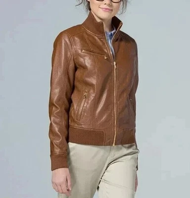 Brown Stylish Genuine Lambskin Leather Women's Jacket Handmade Biker Motorcycle - Image 1 of 4