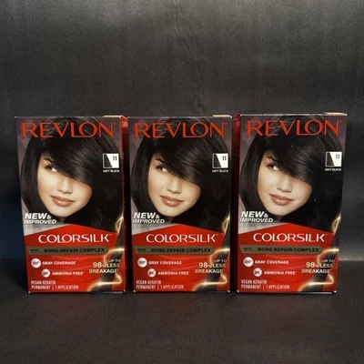 ¡Pack de 3! Revlon Colorsilk, negro suave (#11), con complejo de reparación Bond Foto 1 de 4