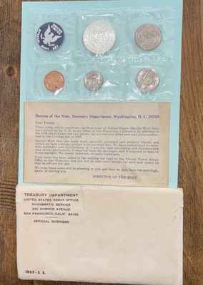 1965 - Juego S. S US P - 5 monedas con sobre OGP - 40 % plata Foto 1 de 4