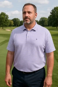 Camisa polo de golf IZOD para hombre XXL púrpura a rayas ventaja rendimiento preparación elegante - Imagen 1 de 7