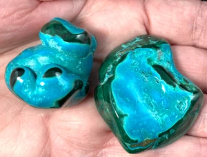 SET of 2 - POLISHED CHRYSOCOLLA AND MALACHITE - 1.40 and 1.69 inches - Picture 1 of 8