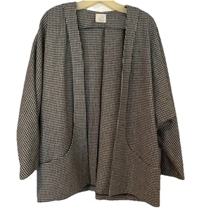 Rare Vintage 80s Wool Cardigan Houndstooth Black, White Women's Medium - Picture 1 of 7