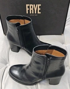 Frye 76622 Addie schwarze hochhackige Leder-Stiefeletten mit doppeltem Reißverschluss Damenschuhe 8,5 - Bild 1 von 20