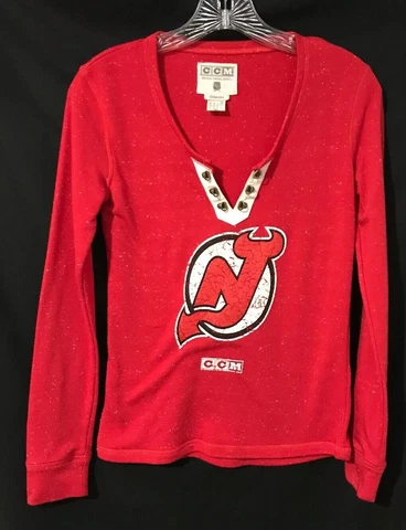 NJ Devils CCM Womens Top - Small - Red with Graphic - Hockey Sweater-Long Sleeve Cover