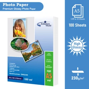 100 Sheets of Glossy Photo Paper Premium Quality 230 gsm A5(210x148 mm) by EW - Picture 1 of 7