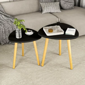 Set of 2 End Table Sofa Side Table Living Room Black - Picture 1 of 4