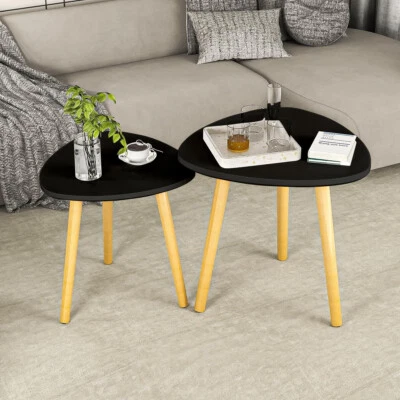 Set of 2 End Table Sofa Side Table Living Room Black - Image 1 of 4