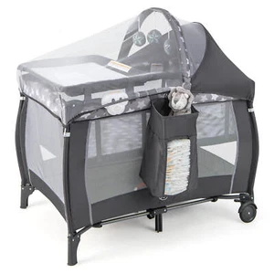 Portable 4-in-1 Baby Playard Nursery Center Bassinet w/ Music Box Canopy & Net - Picture 1 of 8