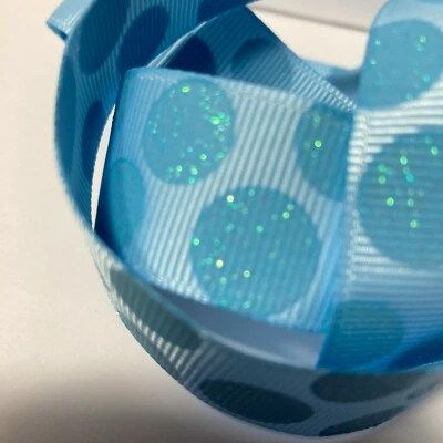 Blue Glitter Polka Dot Ribbed Ribbon Morex Dazzle 1 Roll 7/8" Light Baby Blue - Image 1 of 4
