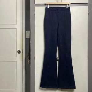 Spanx flare Suede Trousers pull on Pant Size Medium Tall Navy blue - Picture 1 of 7