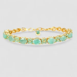 24K Gold Plated Bracelets Colombian Green Emerald 925 Sterling Silver S-Hook - Picture 1 of 10