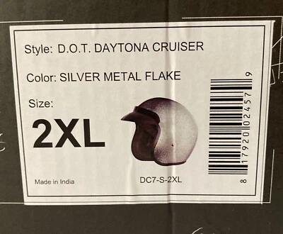 D.O.T. Daytona Cruiser Silver Metal Flake 2XLarge Open Face Helmet Motorcycle - Image 1 of 4