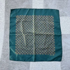 Vintage Hermes Paris Pattern Silk Pocket Square Green Preppy - Picture 1 of 9