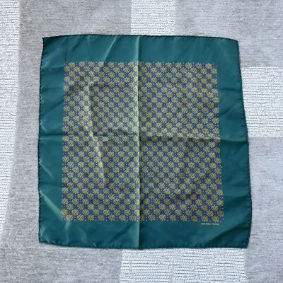 Vintage Hermes Paris Pattern Silk Pocket Square Green Preppy - Image 1 of 4