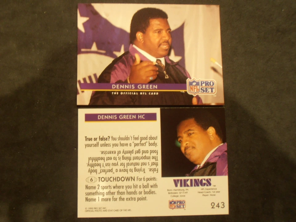 1992 Pro Set Mobil NFL FACT #243 Dennis Green Minnesota Vikings Head Coach - Image 1 of 1