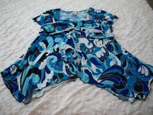 Venezia Womens Cap Slv Stretch Slinky Blues Geometric Pullover Shirt Sz XL 14/16 - Picture 1 of 6