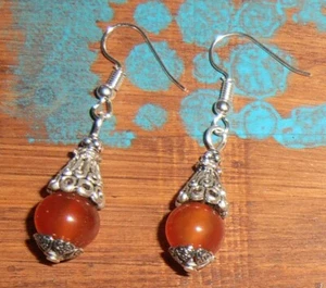 Handmade Boho Bohemian Drop Dangle Silver Hook Earrings Red Beads Unique Gift - Picture 1 of 3