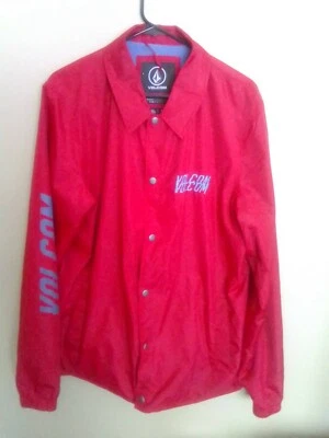 Volcom Men's L Water Wind Resistant Red W Blue Lining Logo Button Up Jacket - Image 1 of 4