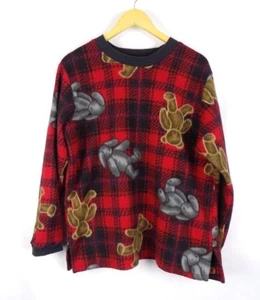 Partners Intimates Fleece Pajama Top Womens Medium Red Plaid Bears Dogs  - Picture 1 of 5