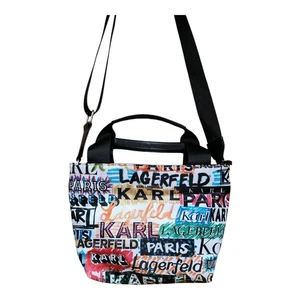 KARL LAGERFELD PARIS Multi Color Graffiti Writing Crossbody Tote Bag Small - Picture 1 of 12