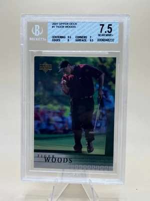 TIGER WOODS 2001 Upper Deck #1 RC дебютант свежесортный BGS 7.5 почти как новый + - Изображение 1 из 2